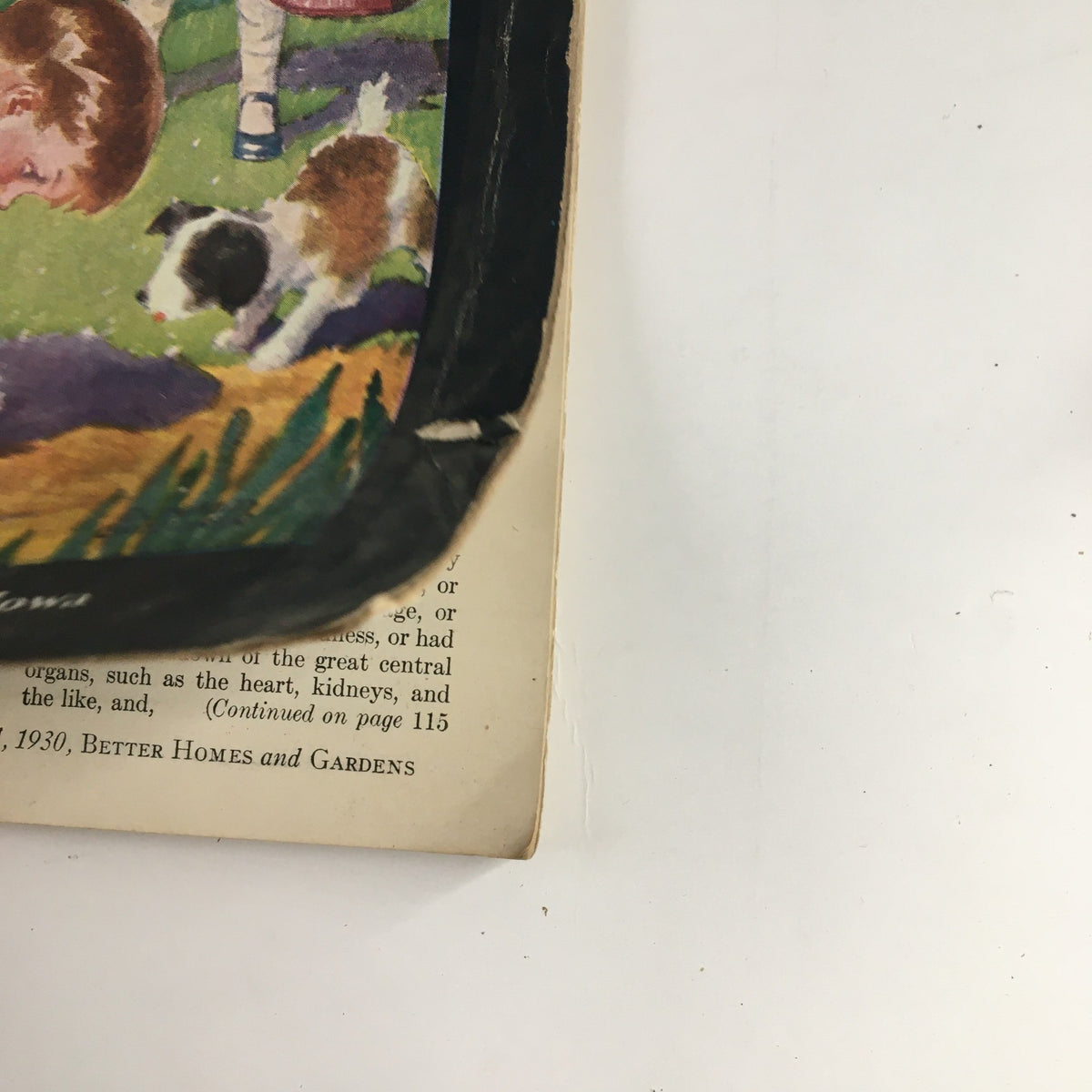 Cover of Better Homes & Gardens April 1930 The Third Venture in Landscape Gardening featuring children and a dog in a garden setting.