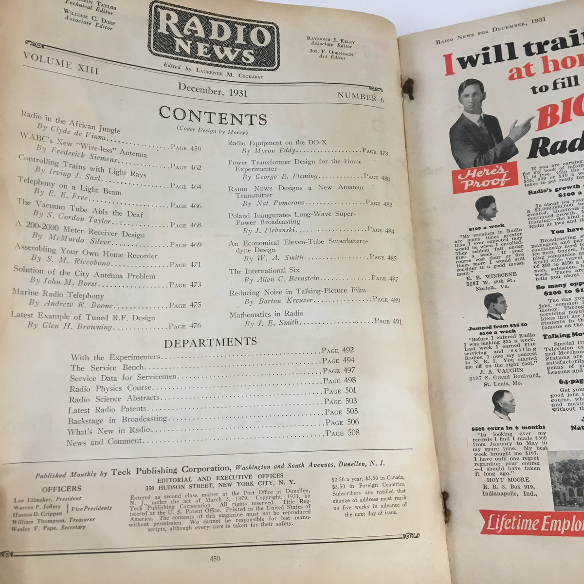 Radio News Magazine December 1931 Wire-Less Antenna & Aids for the Deaf No Label