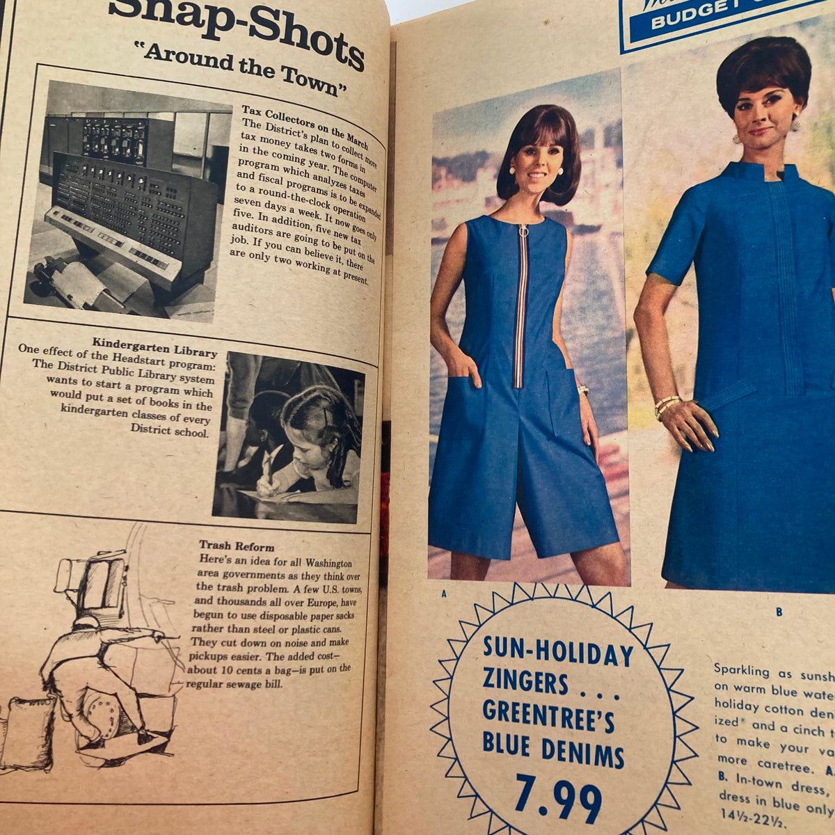 Inside page of VTG Washington Post Potomac Magazine, showcasing fashion and community snapshots from January 14, 1968.