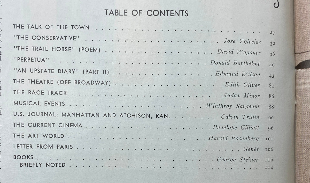 Table of contents page from The New Yorker Complete Magazine June 12, 1971 listing various articles including 'The Talk of the Town' and 'An Upstate Diary (Part II)'.