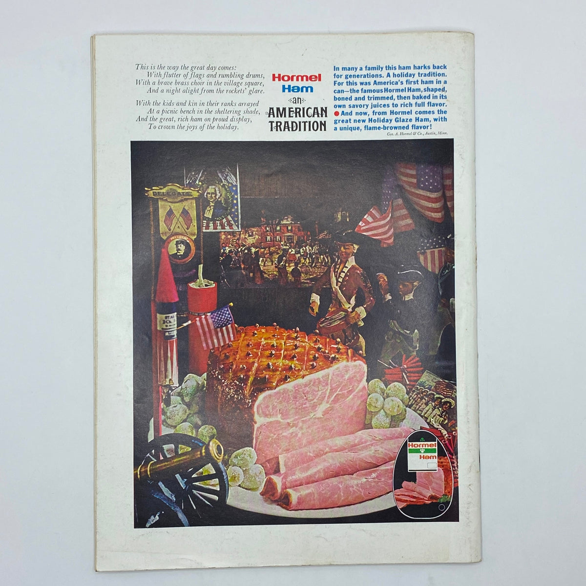 The back cover of The New Yorker Complete Magazine June 12, 1971 showcasing an advertisement for Hormel Ham with a festive holiday theme.