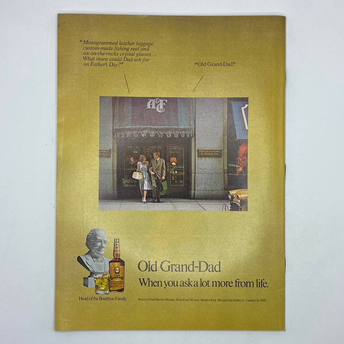 Back cover of The New Yorker Complete Magazine June 6, 1977, featuring an advertisement for Old Grand-Dad bourbon and showcasing a vintage shopping scene.