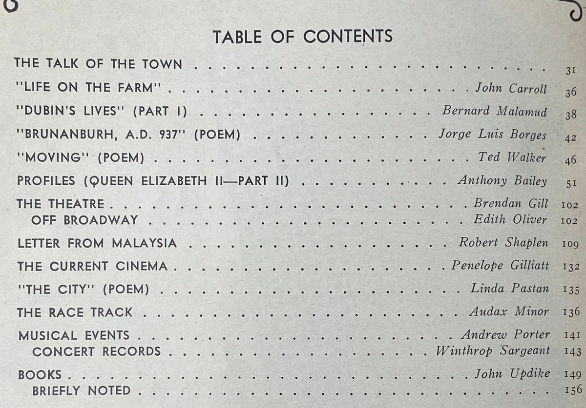 Table of contents from The New Yorker Complete Magazine April 18, 1977, listing featured articles and their authors.