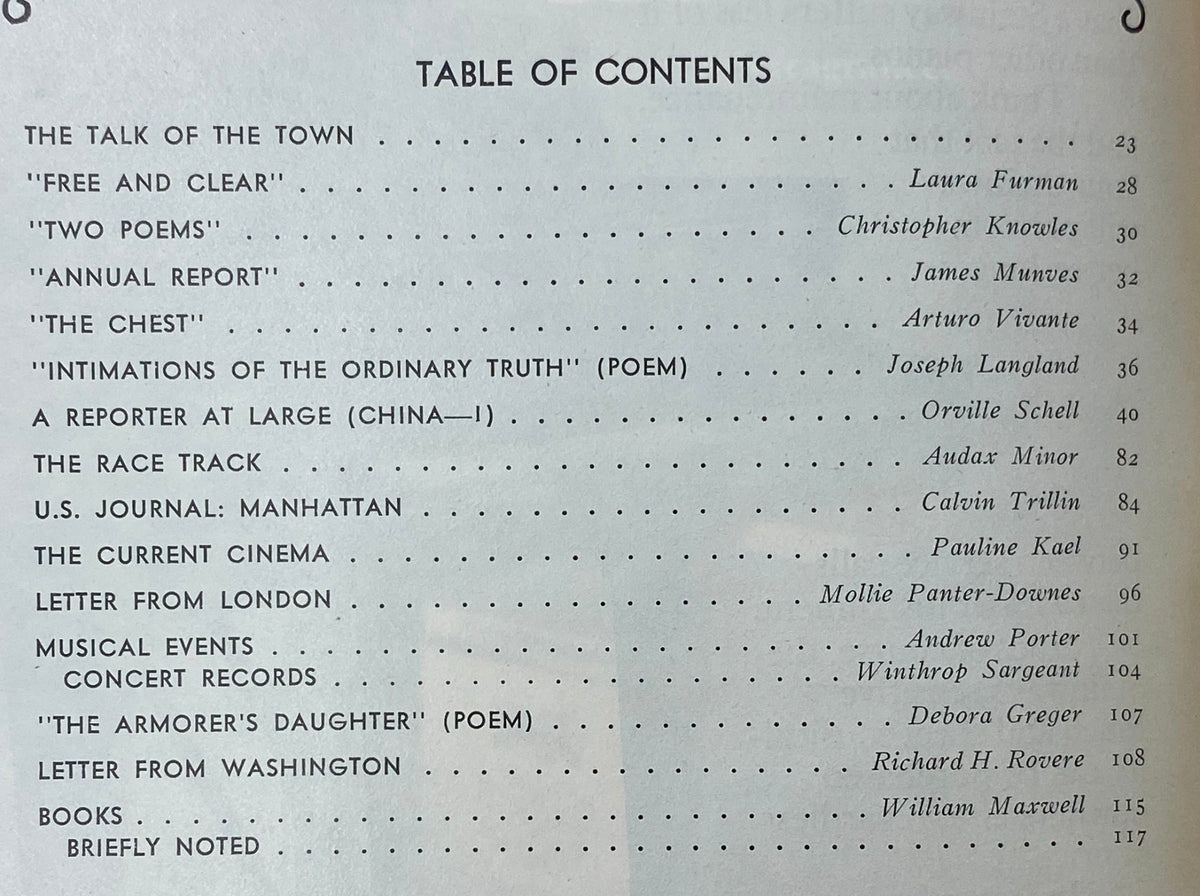 Table of contents from The New Yorker Complete Magazine March 7, 1977, detailing featured articles and poems including 'THE TALK OF THE TOWN' and 'Two Poems'.