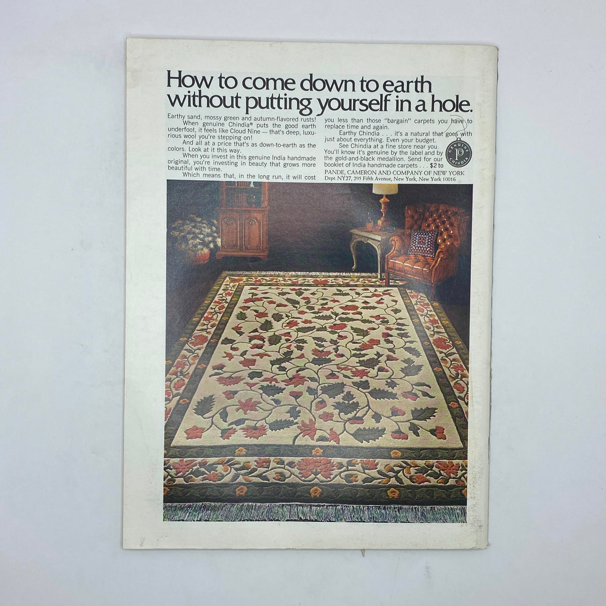 Advertisement from The New Yorker Complete Magazine February 7, 1977, highlighting home decor and carpeting options with a focus on natural materials and craftsmanship.