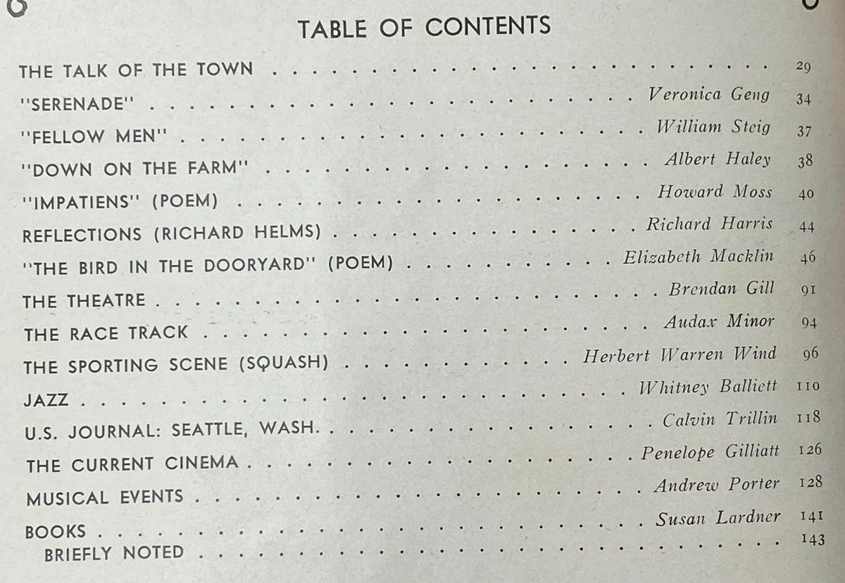 Table of contents from The New Yorker Complete Magazine April 10, 1978, featuring articles like 'The Talk of the Town' and 'Serenade', showcasing the literary diversity and cultural commentary of the era.