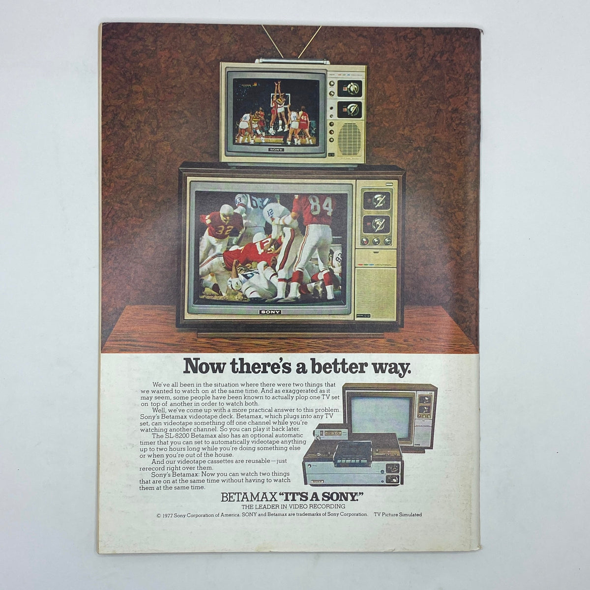 Back cover of The New Yorker, February 27, 1978, featuring a vintage advertisement for Sony's Betamax video recording technology, highlighting its dual viewing capabilities.
