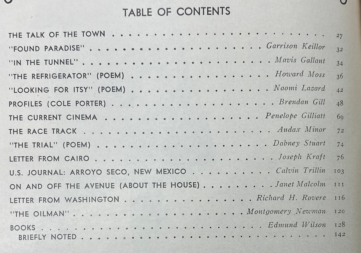 Table of contents from The New Yorker magazine dated September 18, 1971, featuring articles like 'Found Paradise' by Garrison Keillor and 'The Oilman' by Montgomery Newman. The New Yorker Complete Magazine September 18, 1971 Arthur Getz Cover VG.