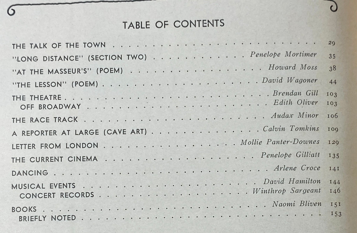 Table of contents from The New Yorker Complete Magazine April 22, 1974, listing notable articles and authors.