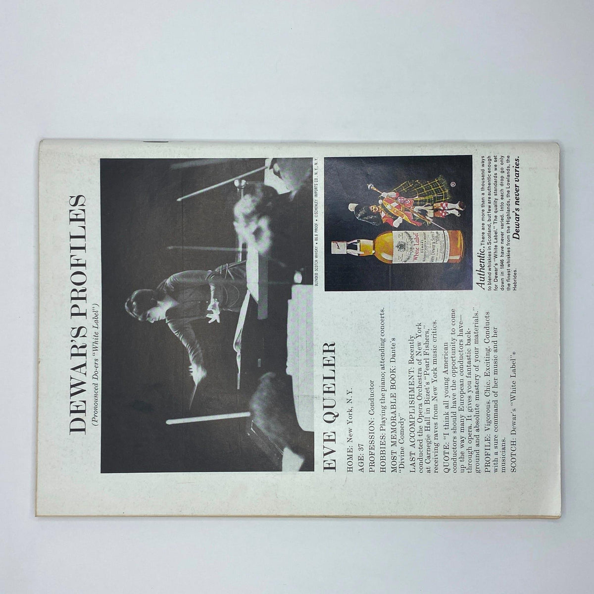 Back cover of The New Yorker Complete Magazine October 14, 1974, featuring a profile piece and advertisement related to Dewar's.