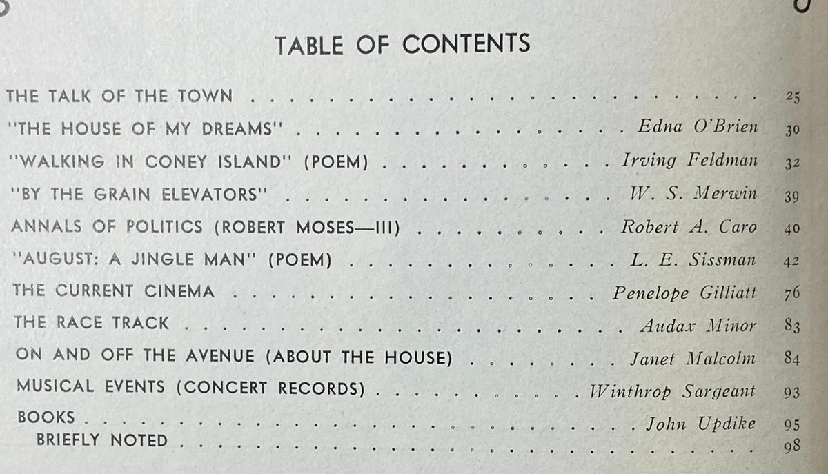 Table of Contents from The New Yorker Magazine, August 12, 1974, showcasing articles including 'The Talk of the Town' and 'The House of My Dreams'.