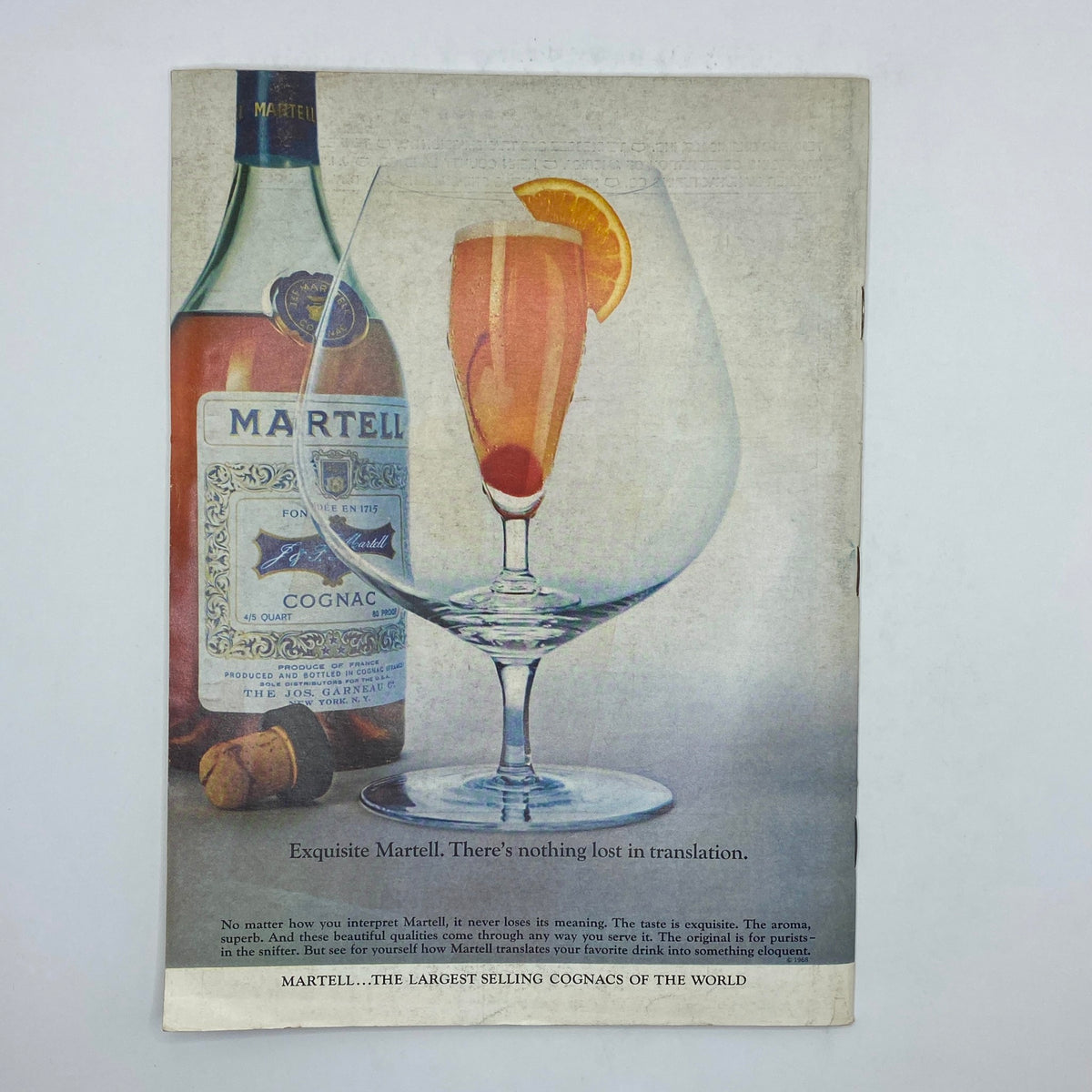 An advertisement page from The New Yorker Complete Magazine August 30, 1969, showcasing Martell cognac with an elegant drink presentation, highlighting its luxurious appeal.