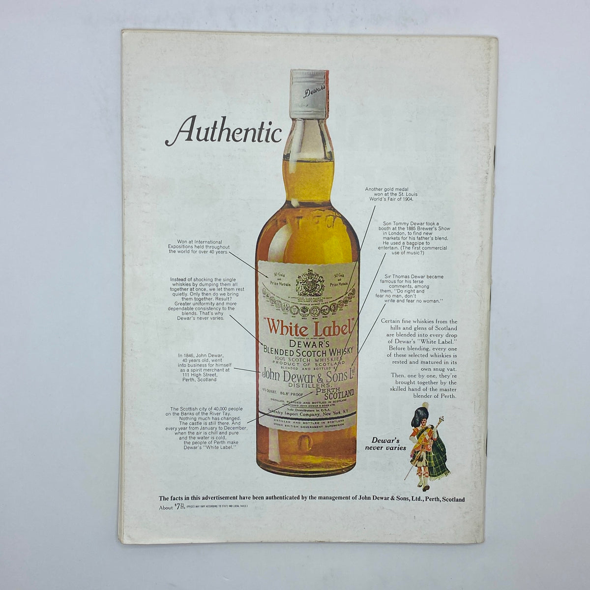 Advertisement page for Dewar's White Label Blended Scotch Whisky from The New Yorker Complete Magazine August 23, 1969 showcasing the whiskey bottle and marketing details.