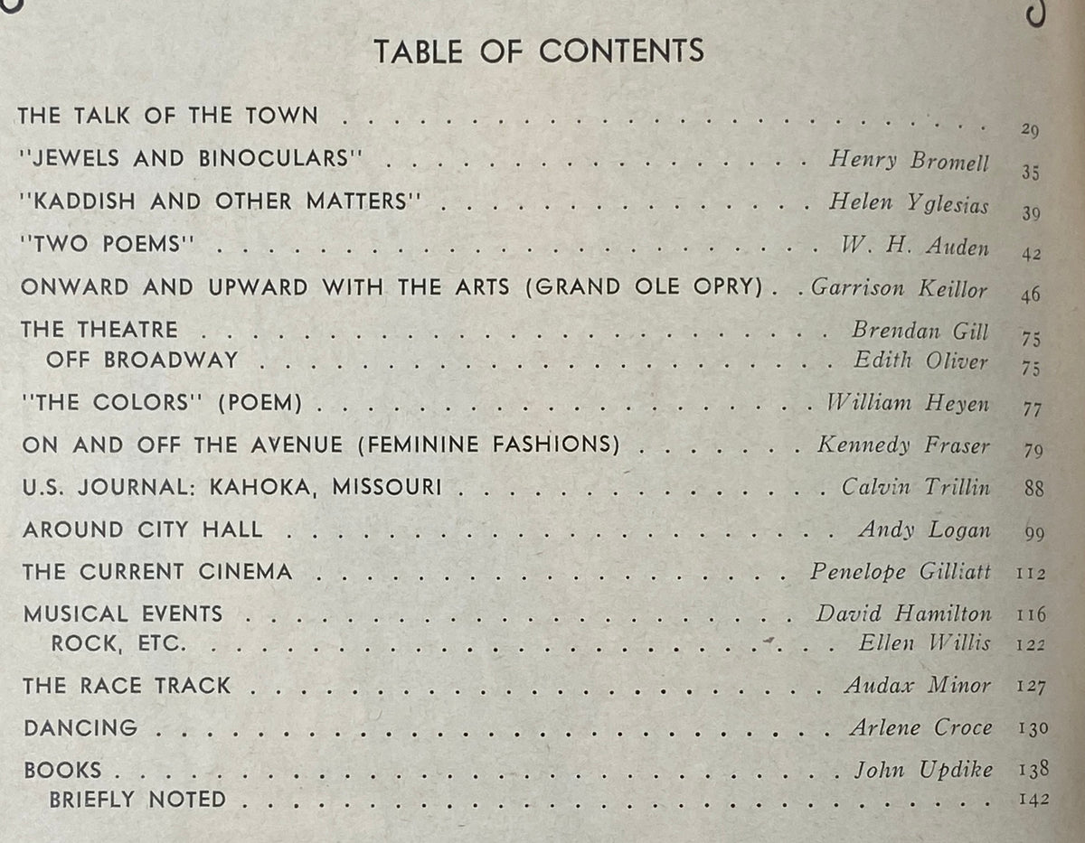 The New Yorker Complete Magazine May 6, 1974 Table of Contents showcasing notable articles and writers.