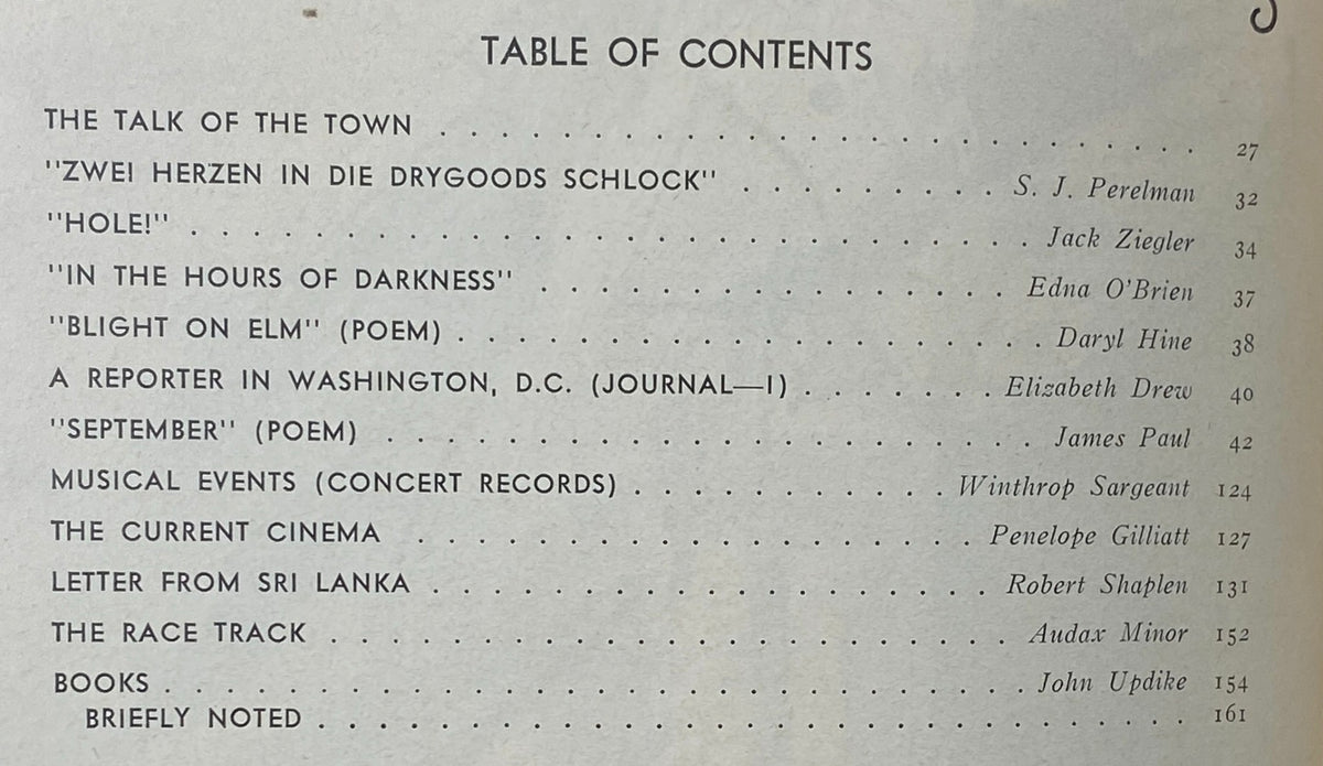 Table of Contents page from The New Yorker Complete Magazine September 13, 1976 listing featured articles including contributions from S.J. Perelman and Elizabeth Drew.