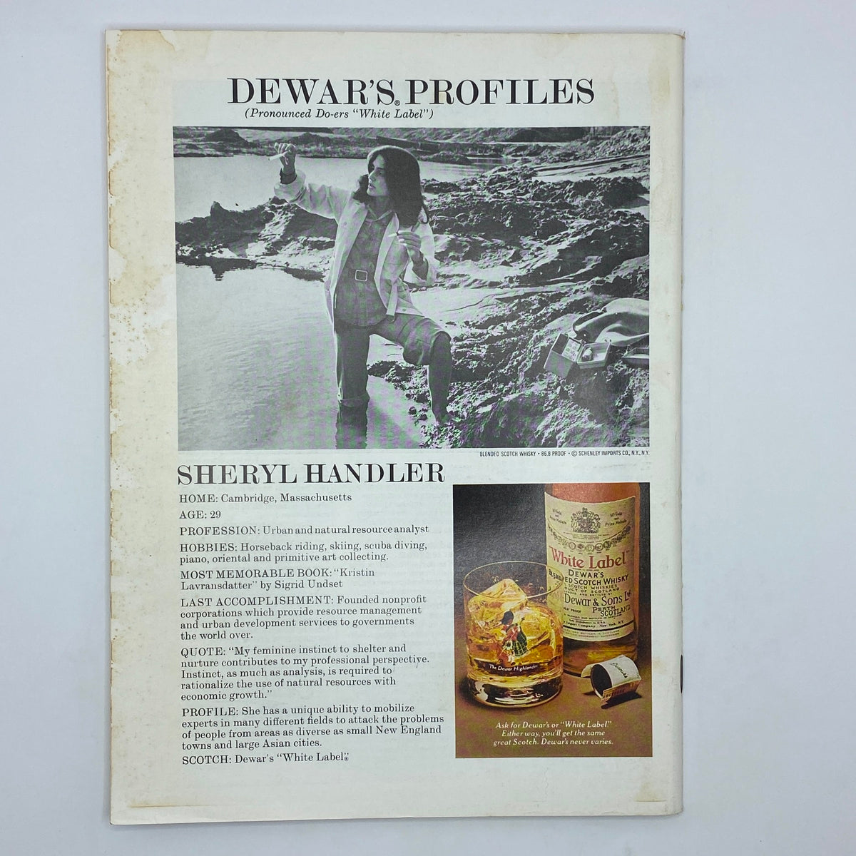 Profile page of Sheryl Handler featured in The New Yorker complete magazine October 11, 1976 including her biography and hobbies.