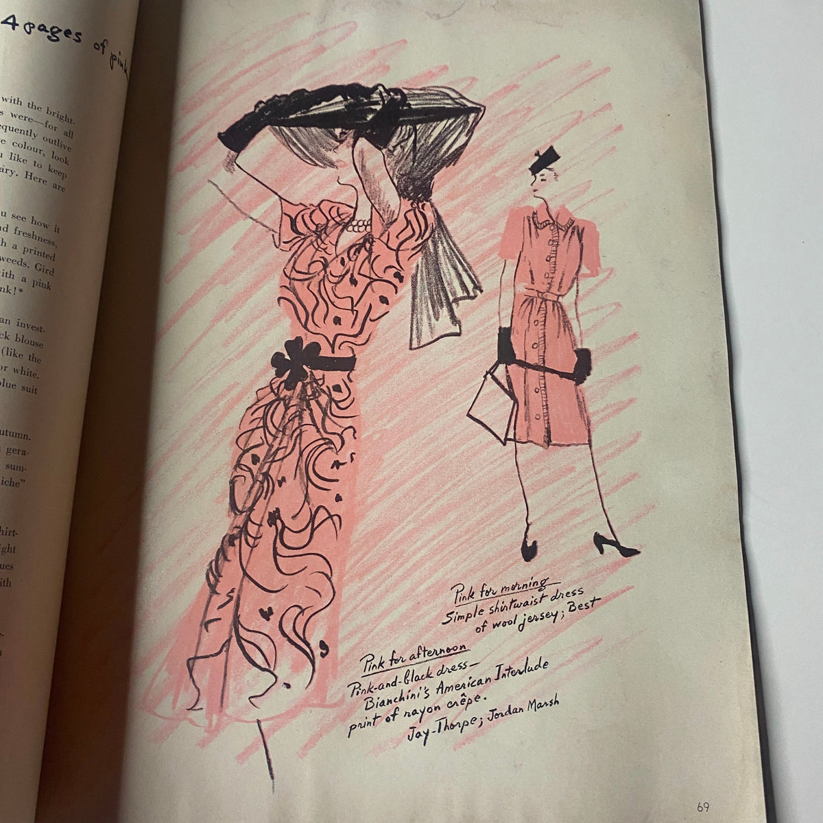 Vogue Magazine March 15, 1943 Dana Jenney, Sabine Weber GD Interior - Fashion sketches featuring evening wear and accessories in a classic style.