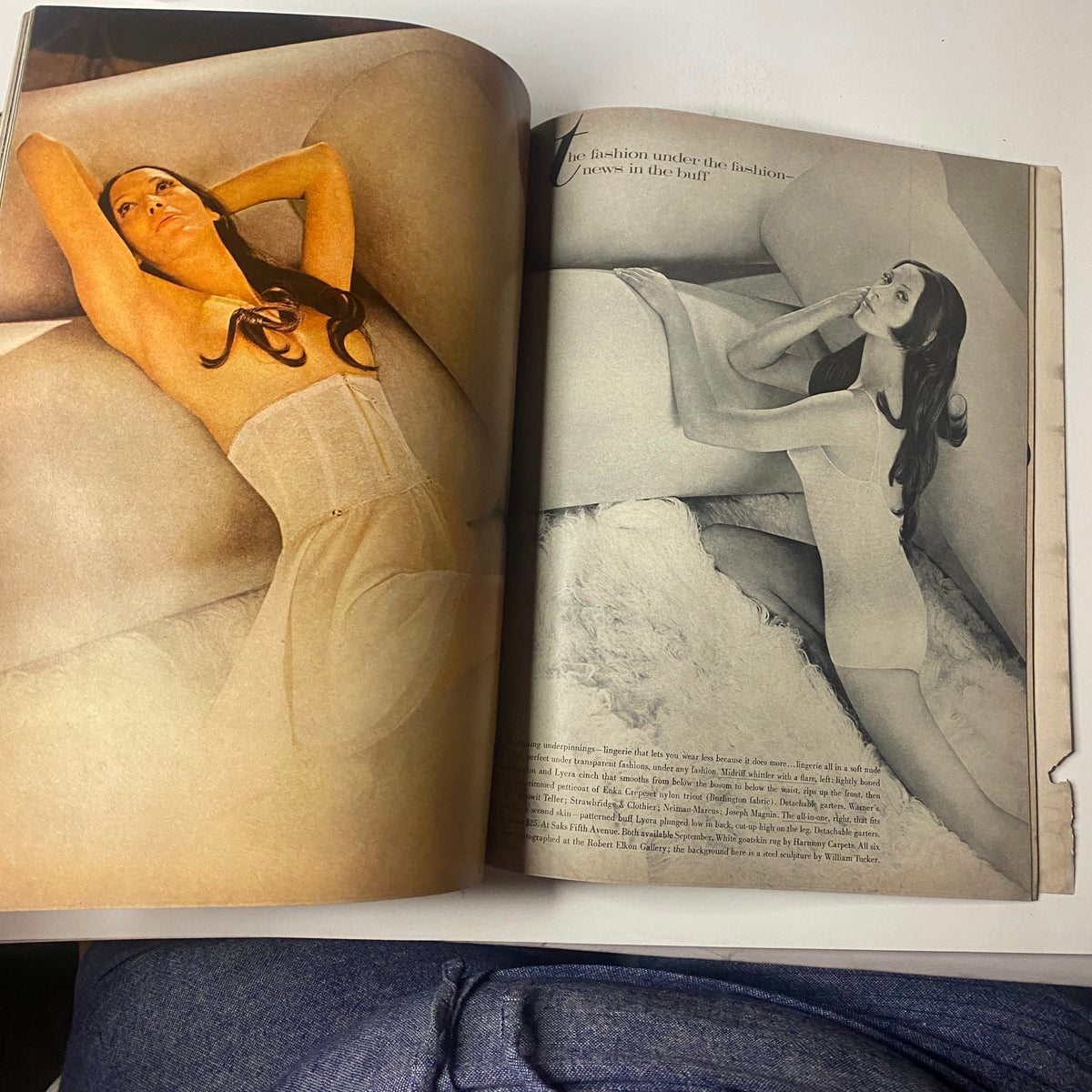 Artistic fashion editorial image from Vogue Magazine August 15, 1968 displaying a model in a minimalist setting, exploring themes of body and fashion.