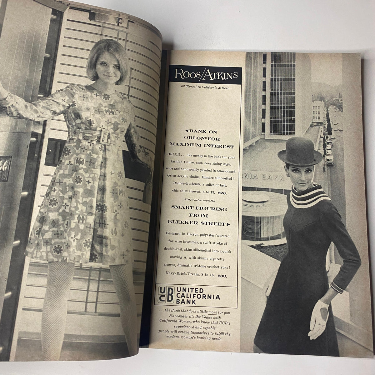 Fashion promotion in Vogue Magazine August 15, 1967 featuring stylish dresses and a sophisticated atmosphere, reflecting the trends of the late 1960s.