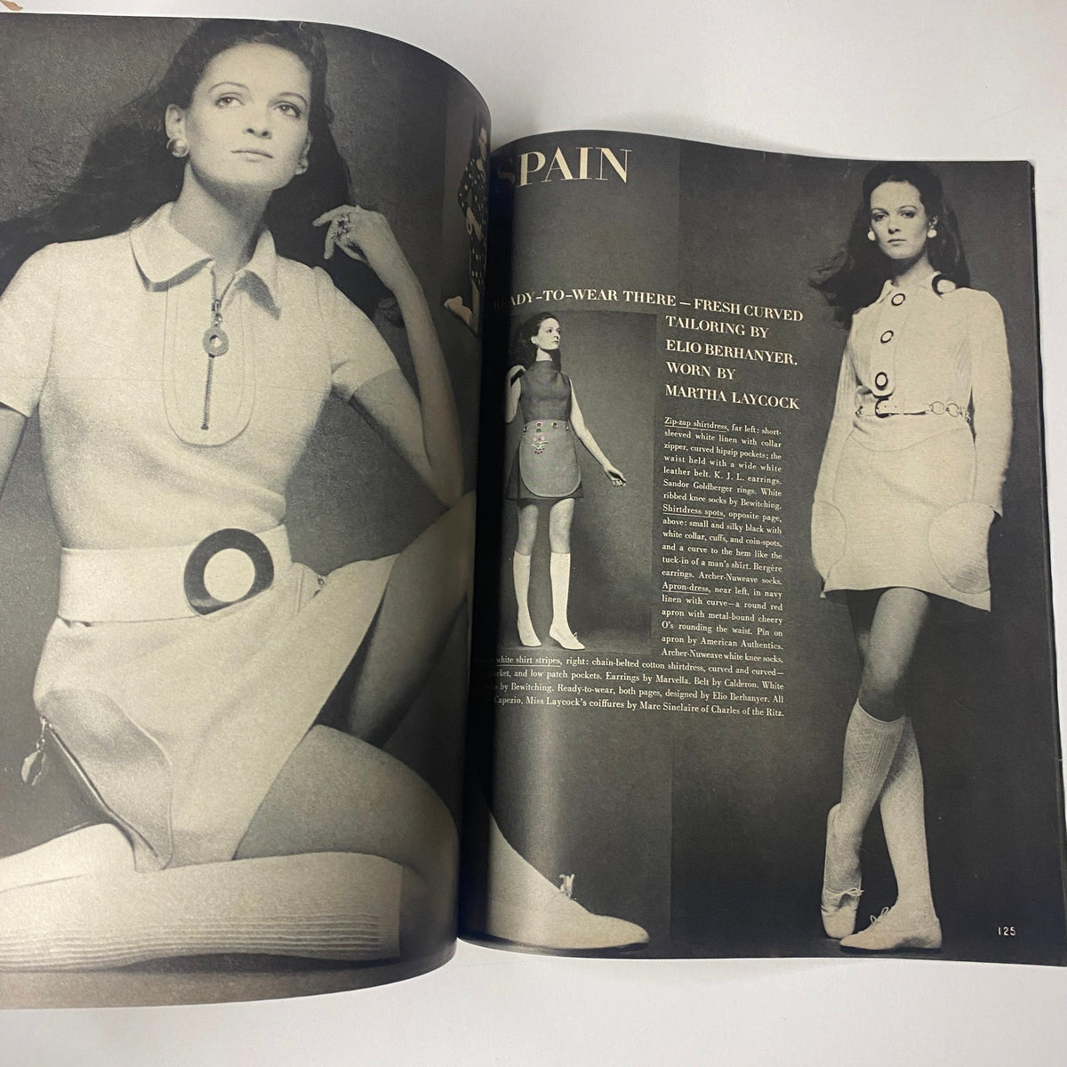 Vogue Magazine February 15, 1969, features a fashion editorial with model Martha Laycock showcasing spring styles, including a chic dress and accessories highlighting the era's fashion trends.