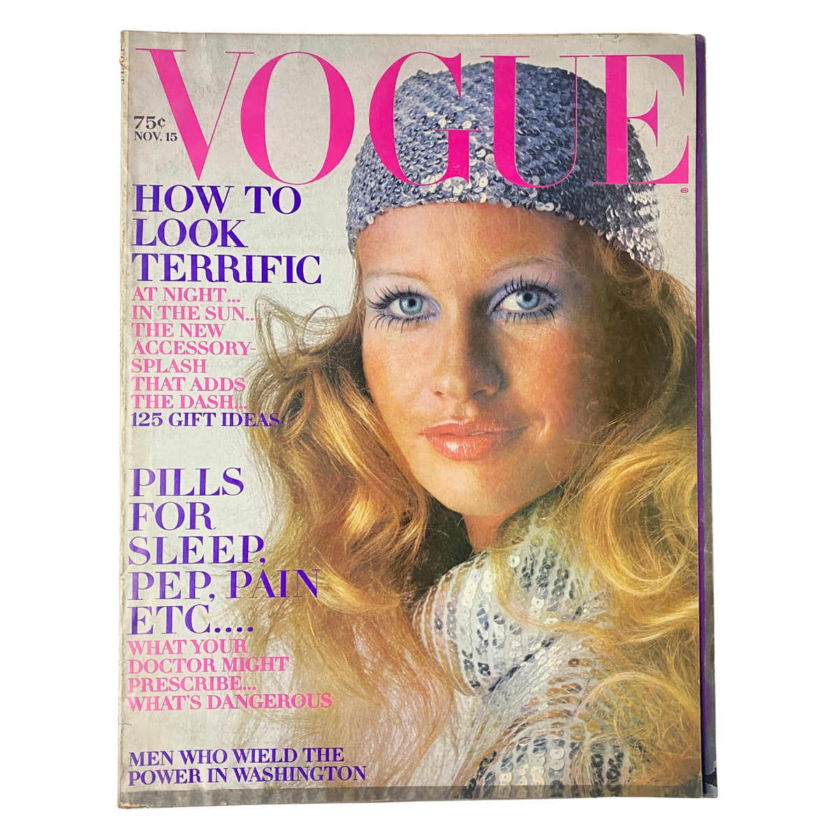 Vogue Magazine cover from November 15, 1969, featuring Françoise Rubartelli, photographed by Irving Penn, showcasing bold fashion and cultural commentary.