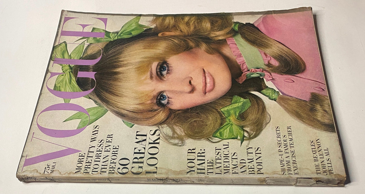 Vogue Magazine March 1, 1969 cover featuring Sue Murray, photographed by Irving Penn, showcasing vibrant fashion and iconic 1960s style.