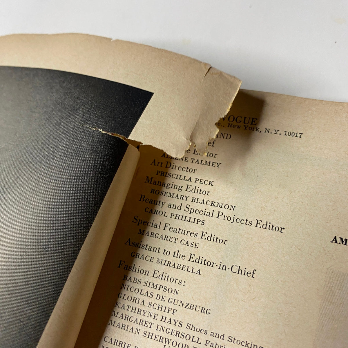 Inside page of Vogue Magazine April 1, 1964, showing editorial credits with notable contributors, featuring vintage typography and design elements.