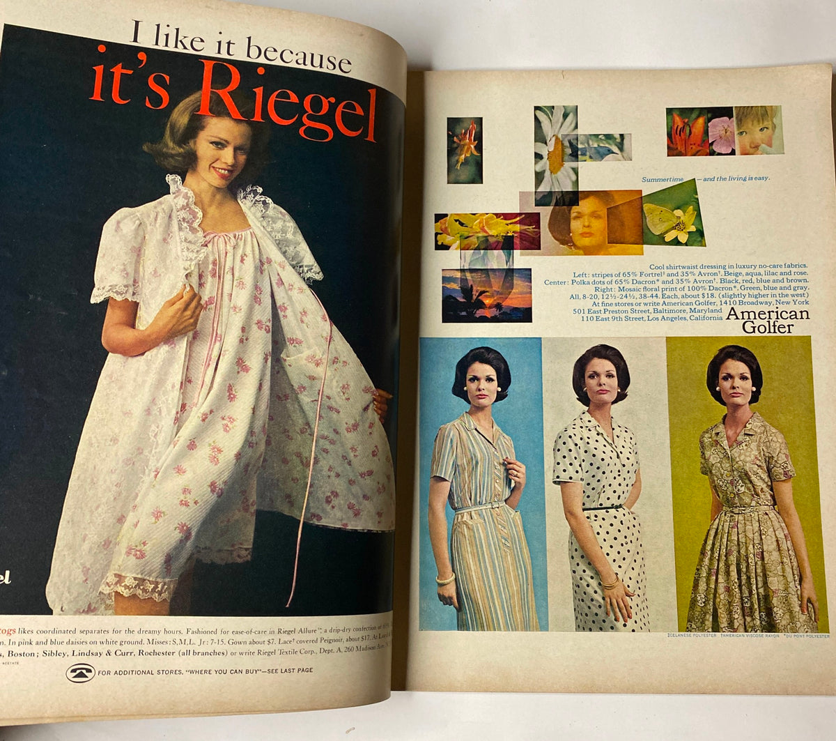 Fashion advertisement in Vogue Magazine April 1, 1964, featuring Riegel clothing, emphasizing classic styles and vintage fashion trends of the 1960s.
