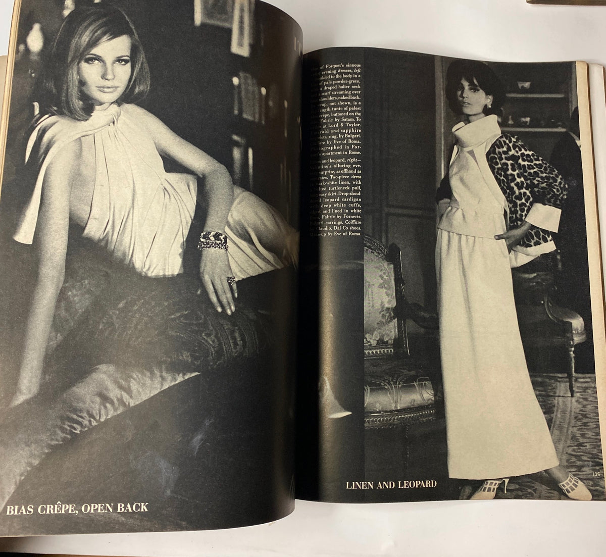Vogue Magazine April 1, 1964 featuring model in a stylish, open-back dress on the left and another model in a chic outfit on the right, showcasing high fashion trends captured by Irving Penn.