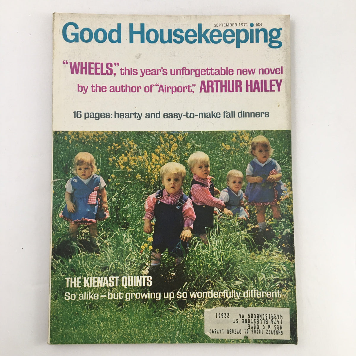 Cover of Good Housekeeping Magazine September 1971 featuring the Kienast Quints, highlighting the theme 'So alike - but growing up so wonderfully different' with a picturesque background.