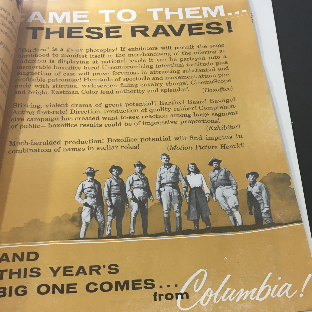 Feature article in VTG Motion Picture Exhibitor October 21 1959 discussing the film 'Cordura', highlighting its box office potential.