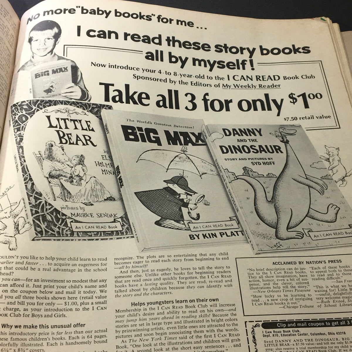 VTG McCall's Needlework & Crafts Magazine Spring Summer 1969 promoting the I CAN READ Book Club with a special offer on popular children's storybooks.