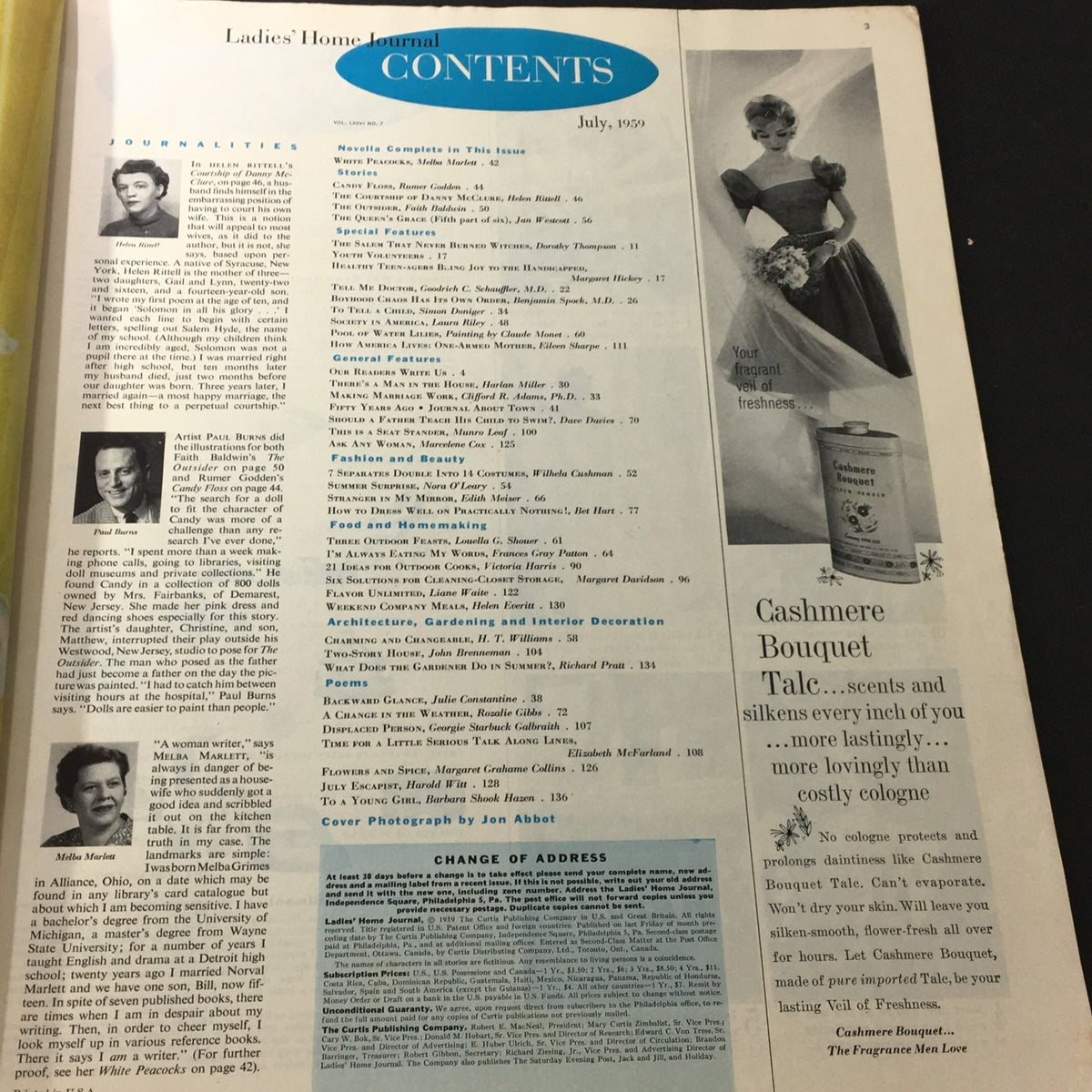 Contents page of VTG Journal Magazine July 1959 Vol 76 #7 featuring articles, illustrations, and advertisements of the era.