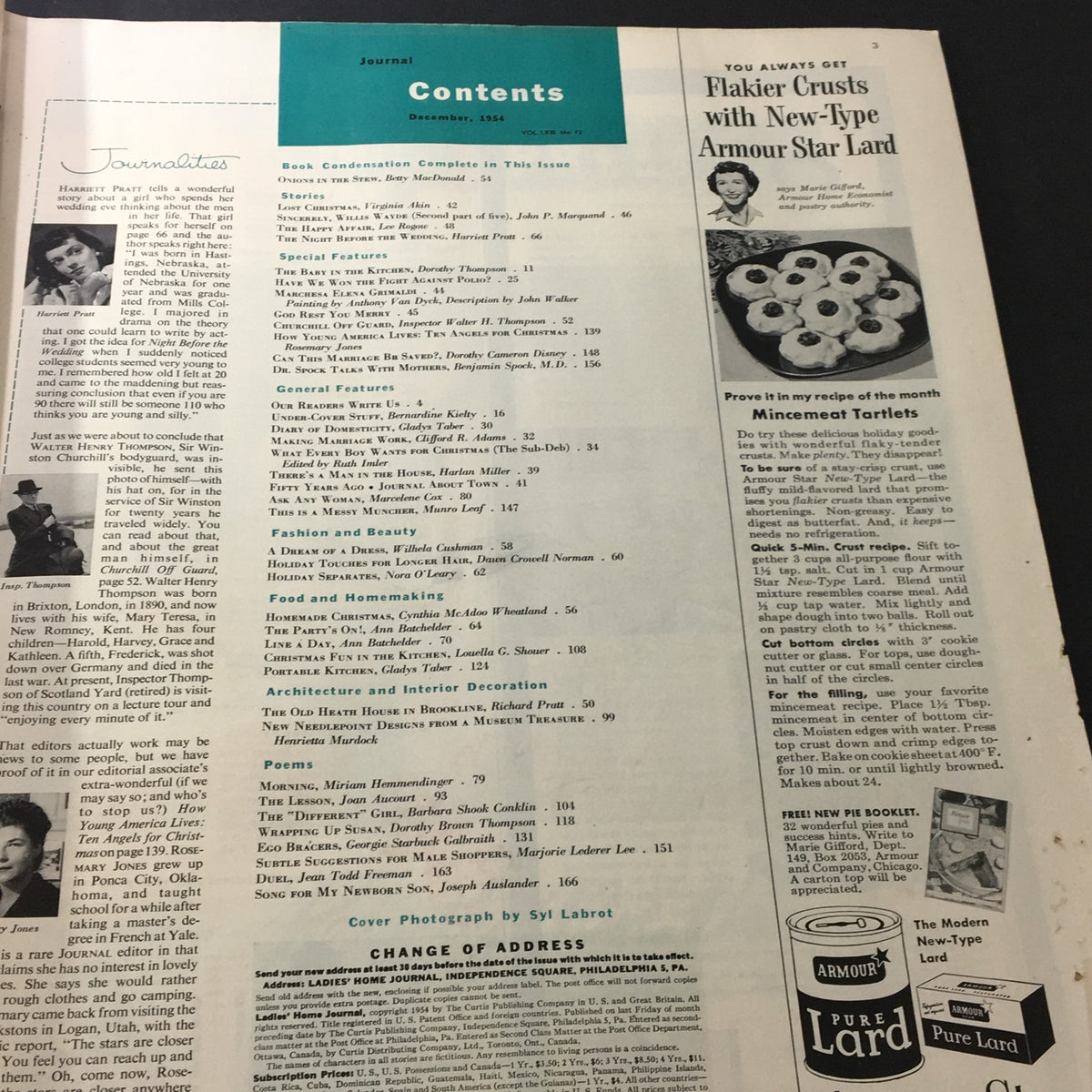 Contents page from the December 1954 VTG Journal Magazine, listing articles and features of the issue.