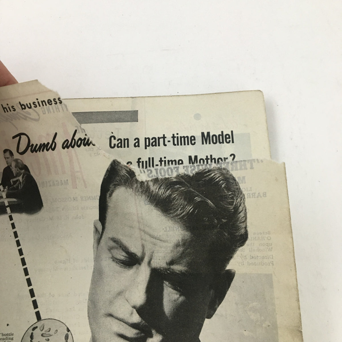 Another interior page from The American Magazine September 1946 featuring an advertisement with a man pondering a question, illustrating marketing styles of the era.