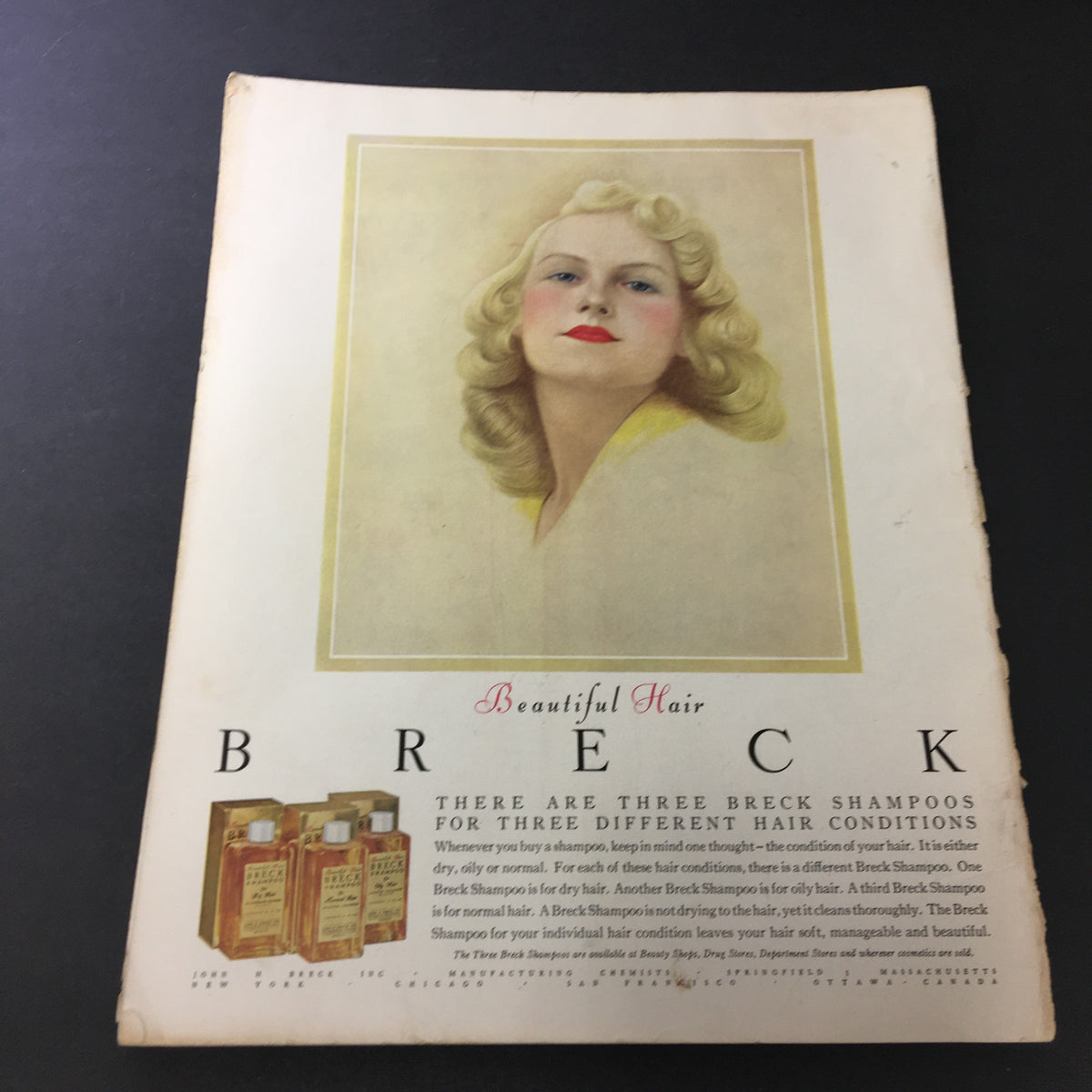 Vintage VTG Journal Magazine June 1954 featuring a portrait of Katherine by Anya Seton, showcasing a beautiful hair advertisement for Breck Shampoo.