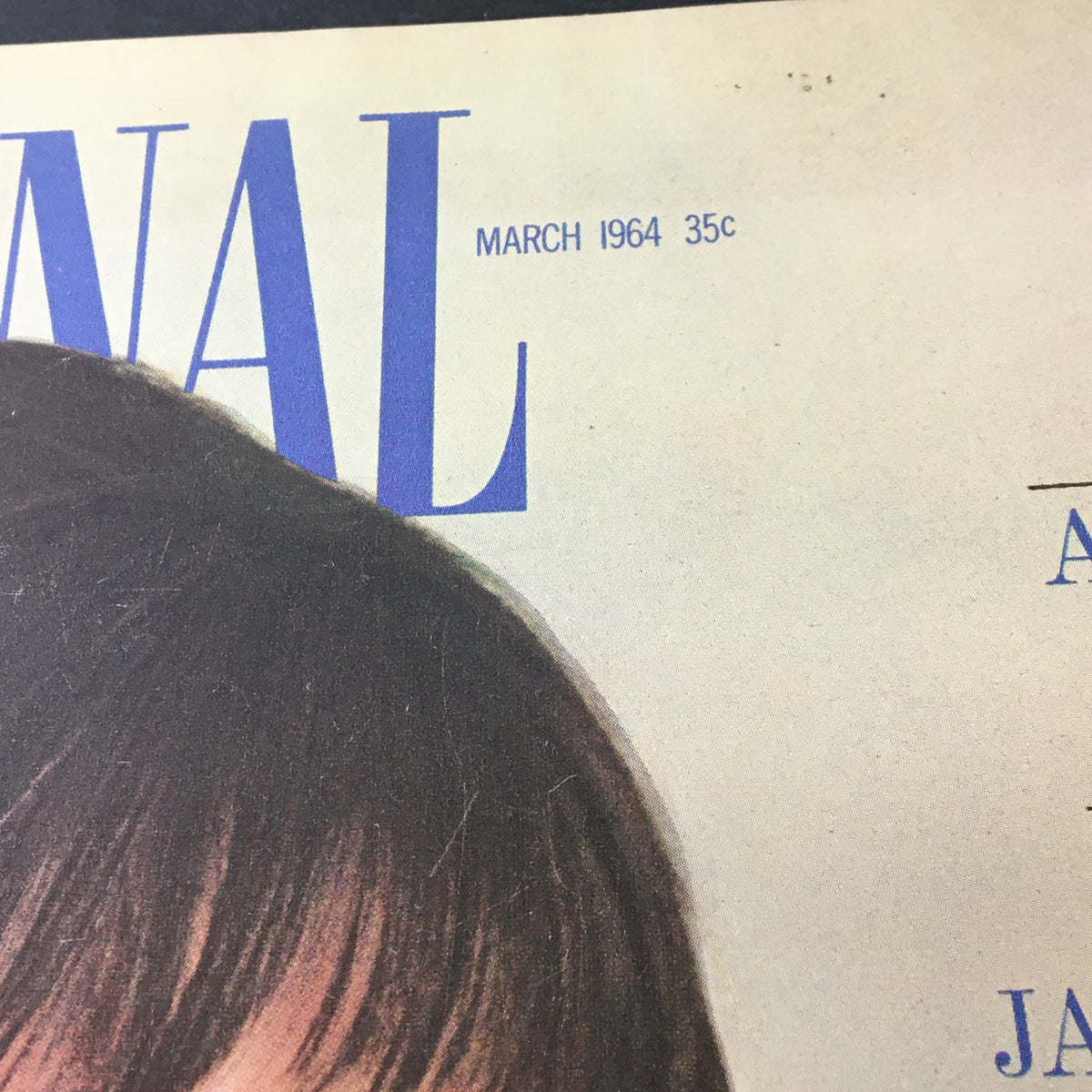 Close-up of the title on the March 1964 cover of VTG Journal Magazine, featuring elegant typography with date and price.