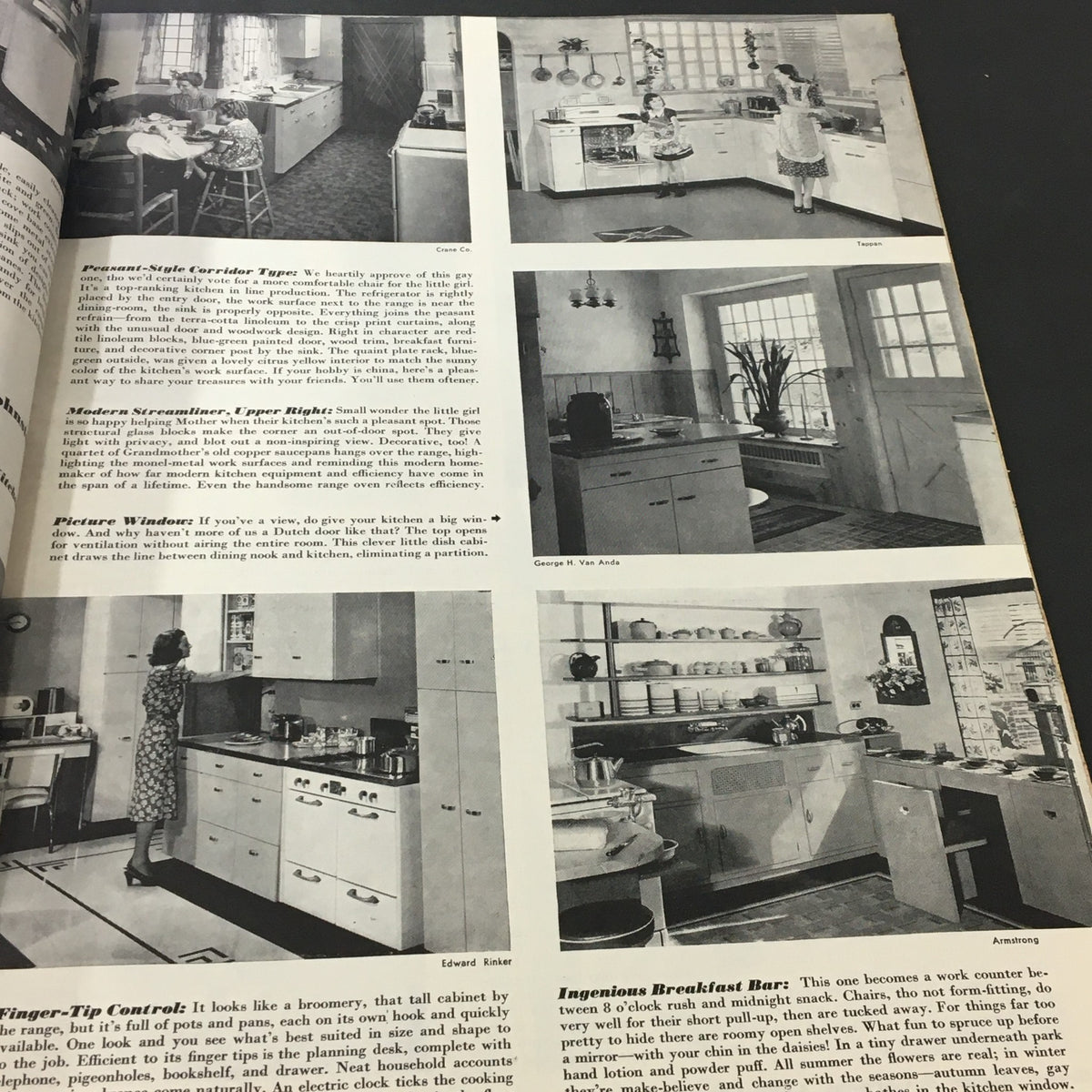 Interior design ideas from Better Homes & Gardens March 1940 issue featuring kitchen layouts and home decor tips by Susann Shaw, Florence Dornin, and Dana Dale.