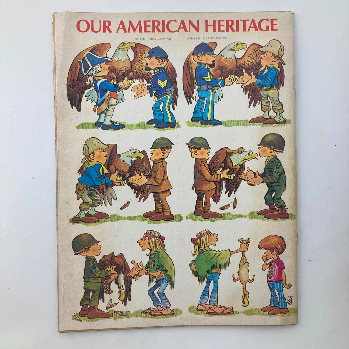 Back cover of VTG Mad Magazine June 1971 No. 143, showcasing colorful characters and artwork from 'Our American Heritage'.