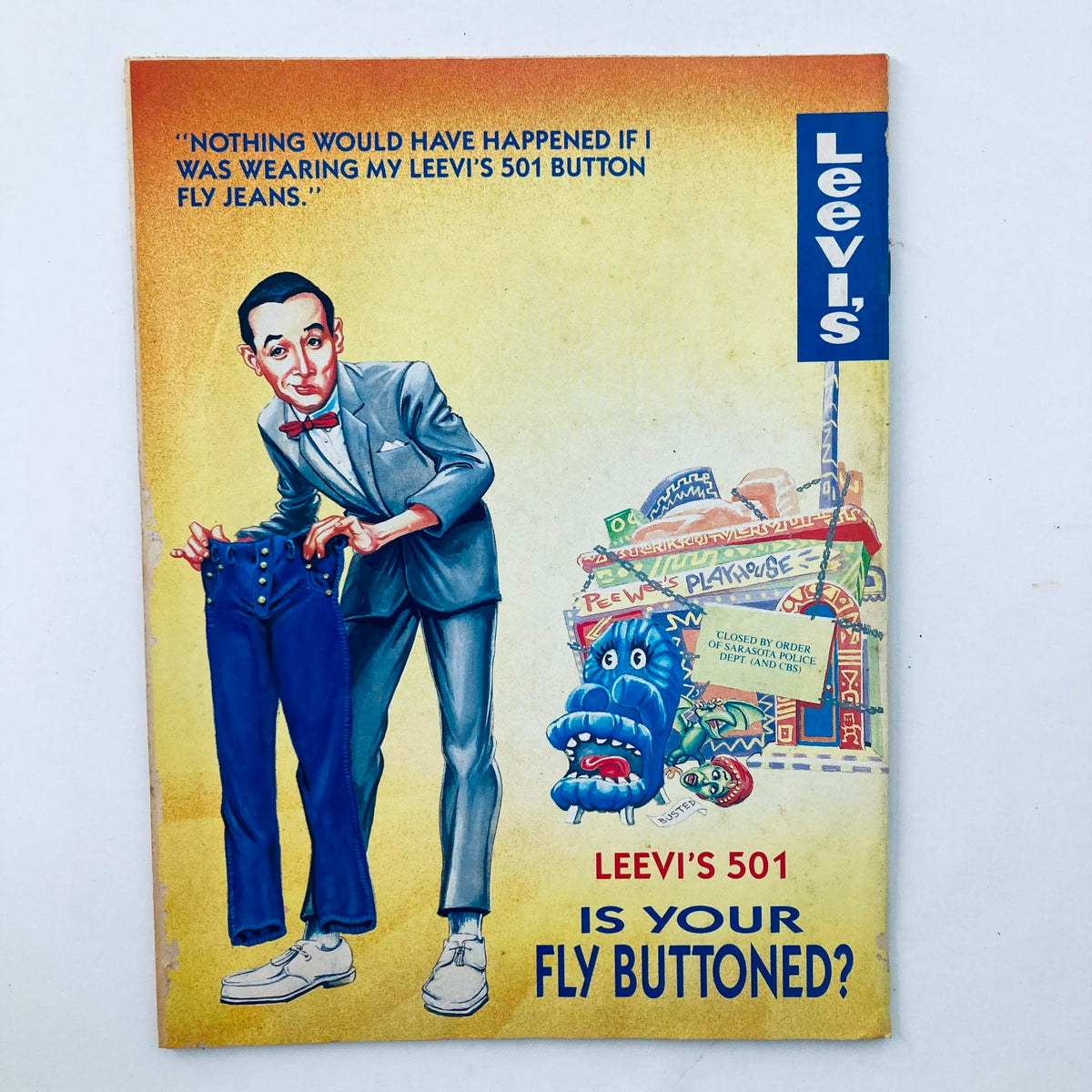 Front cover of VTG Cracked Magazine March 1992 No. 270 featuring a humorous illustration of a character with loose jeans and advertising Leevy's 501 button fly jeans.