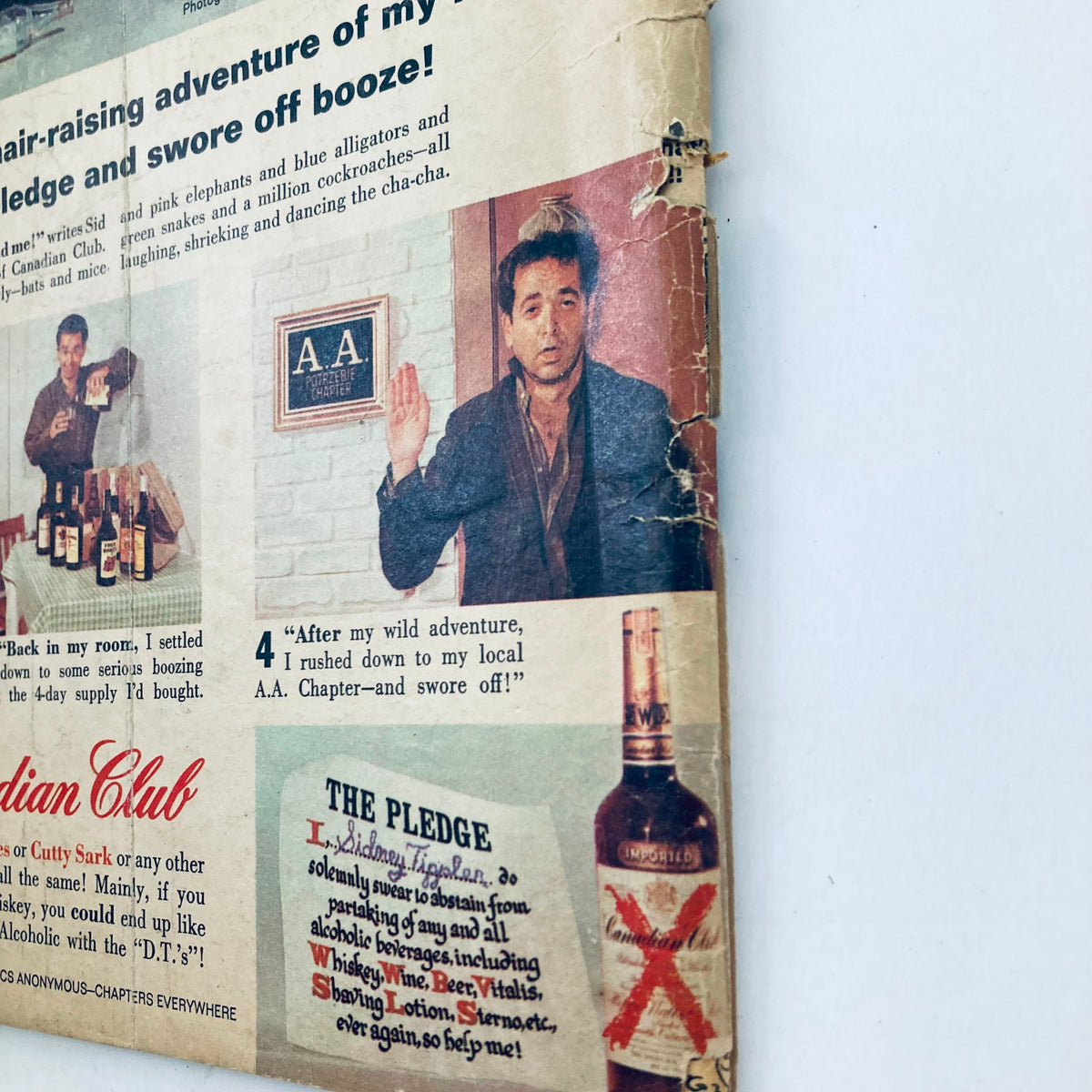 VTG Mad Magazine April 1965 No. 94 back cover detail focusing on a humorous illustration and a pledge related to alcohol abstinence.