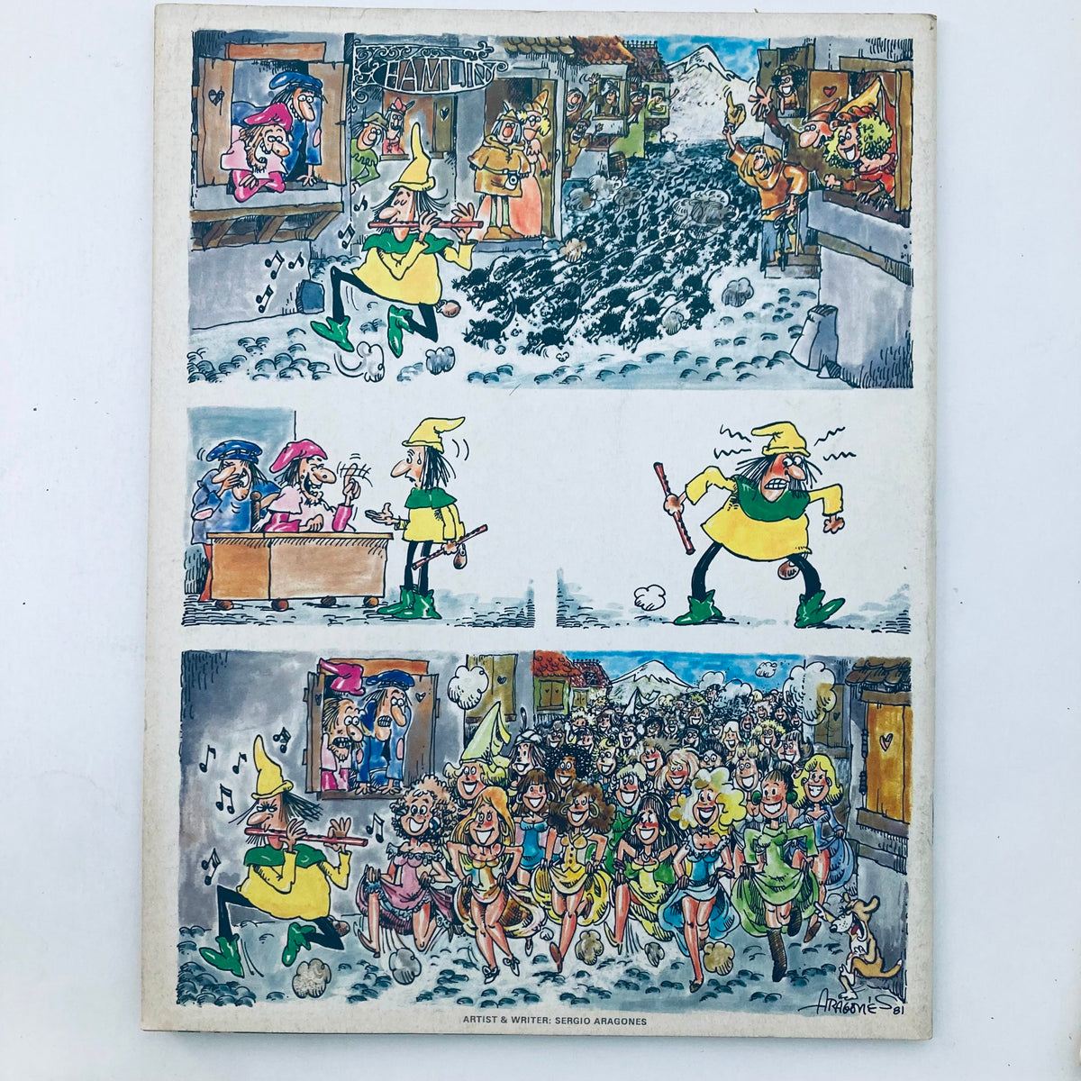 Back cover of VTG Mad Magazine July 1982 No. 232, displaying a humorous comic strip by artist Sergio Aragones, continuing the magazine's signature whimsical style.