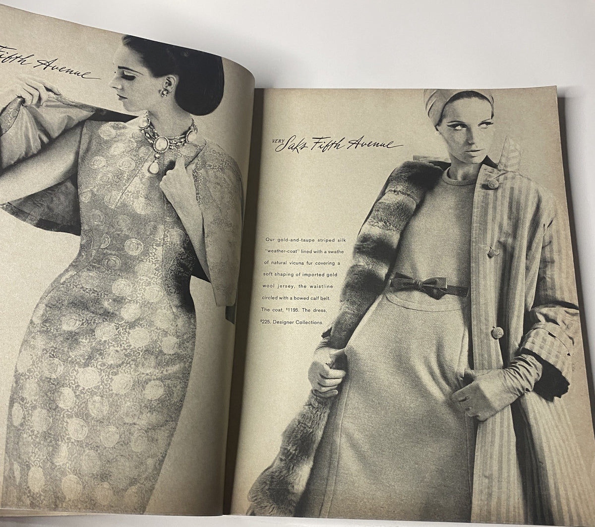 Fashion spread in Vogue Magazine September 1, 1965, displaying elegant outfits styled by top designers, highlighting mid-century fashion trends.