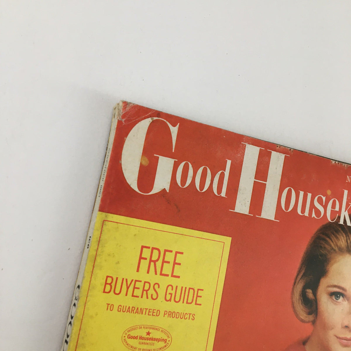 Close-up of the Good Housekeeping Magazine November 1963 cover, highlighting the text 'Free Buyers Guide to Guaranteed Products'.