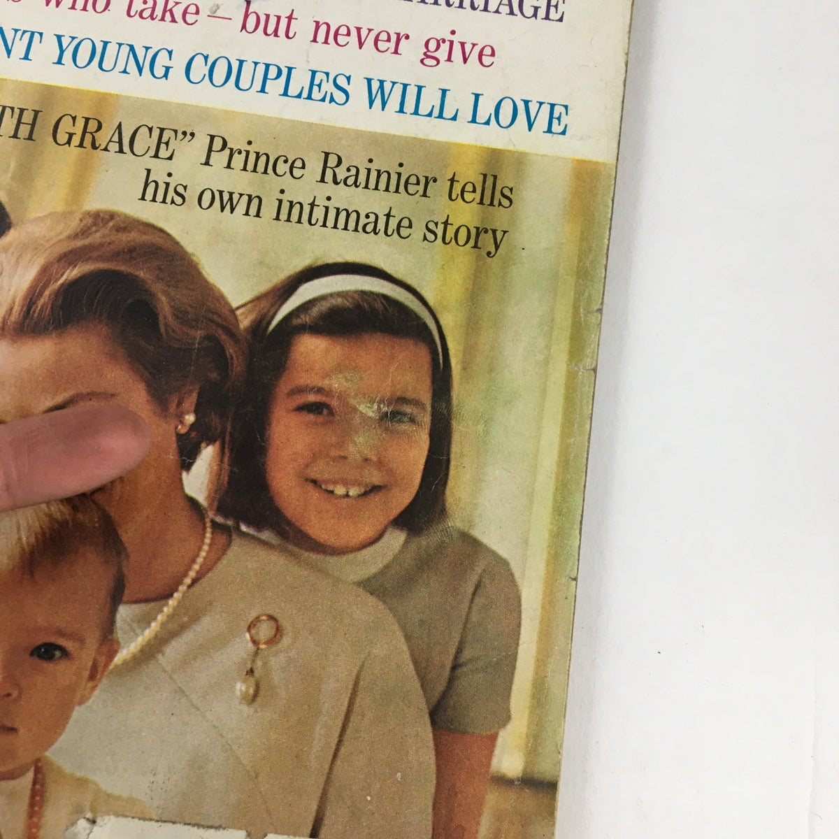Close-up of the Good Housekeeping Magazine March 1967 cover highlighting Prince Rainier's story, with children and Princess Grace.