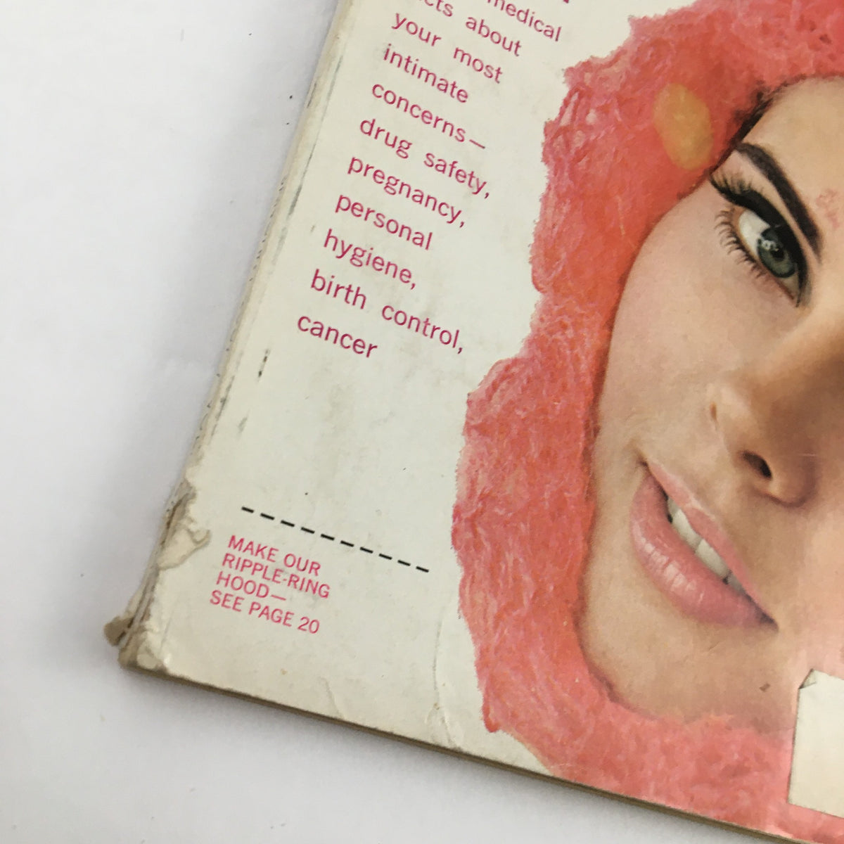 Cover detail of Good Housekeeping Magazine January 1967, featuring a woman with a pink accessory, highlighting medical information on women's health.
