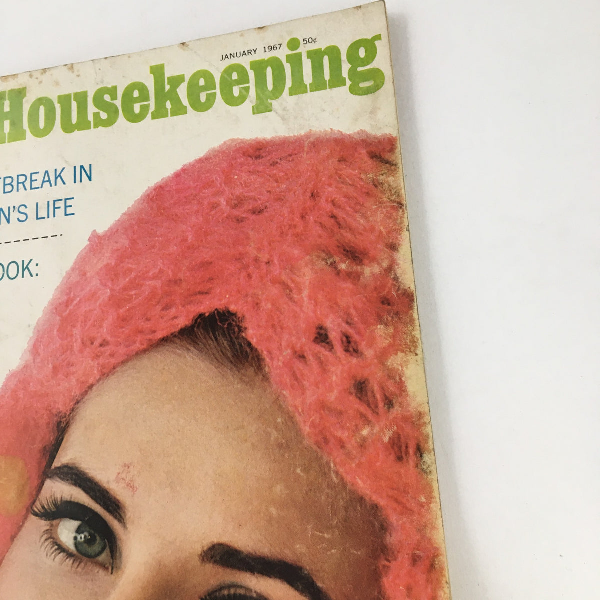 Front cover of Good Housekeeping Magazine January 1967, showcasing the title and a woman in a pink headpiece, introducing Ingrid Bergman's life story.