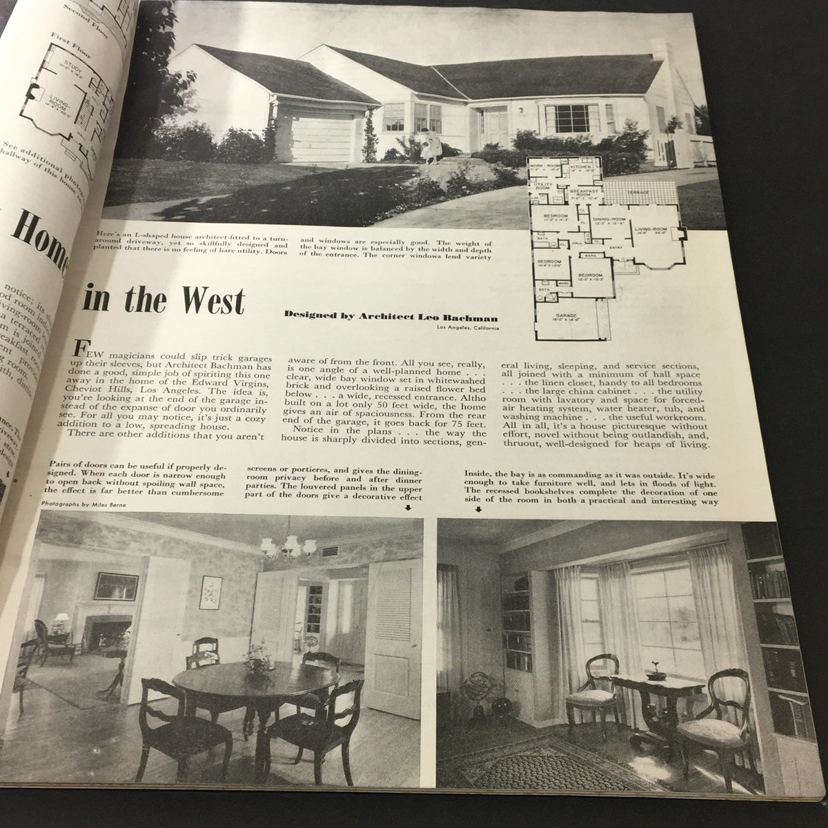 Vintage Better Homes & Gardens October 1940 issue, featuring a house design by Architect Leo Bachmann. The magazine includes architectural illustrations and interior photos showcasing a modern home in the West.