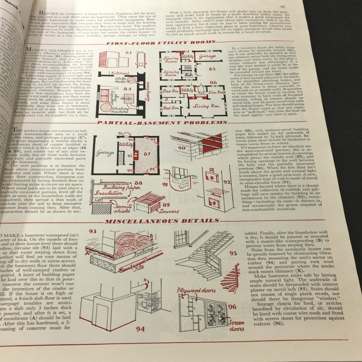 Illustrated guide on planning first-floor utility rooms and basement solutions from the VTG Better Homes & Gardens August 1940 edition.