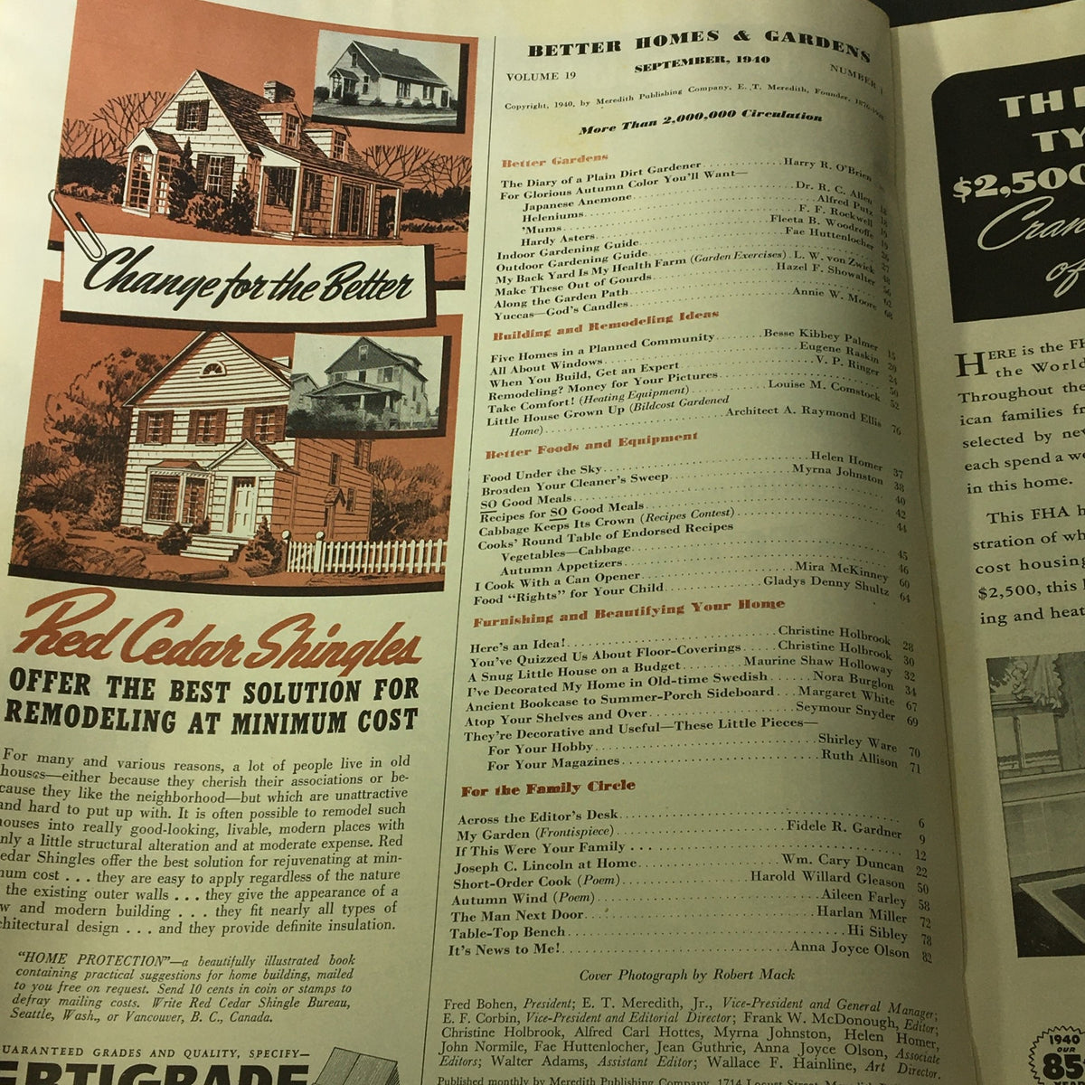 Cover page of VTG Better Homes & Gardens September 1940 Indoor and Outdoor Gardening Guide featuring illustrations of houses and outdoor gardening ideas.